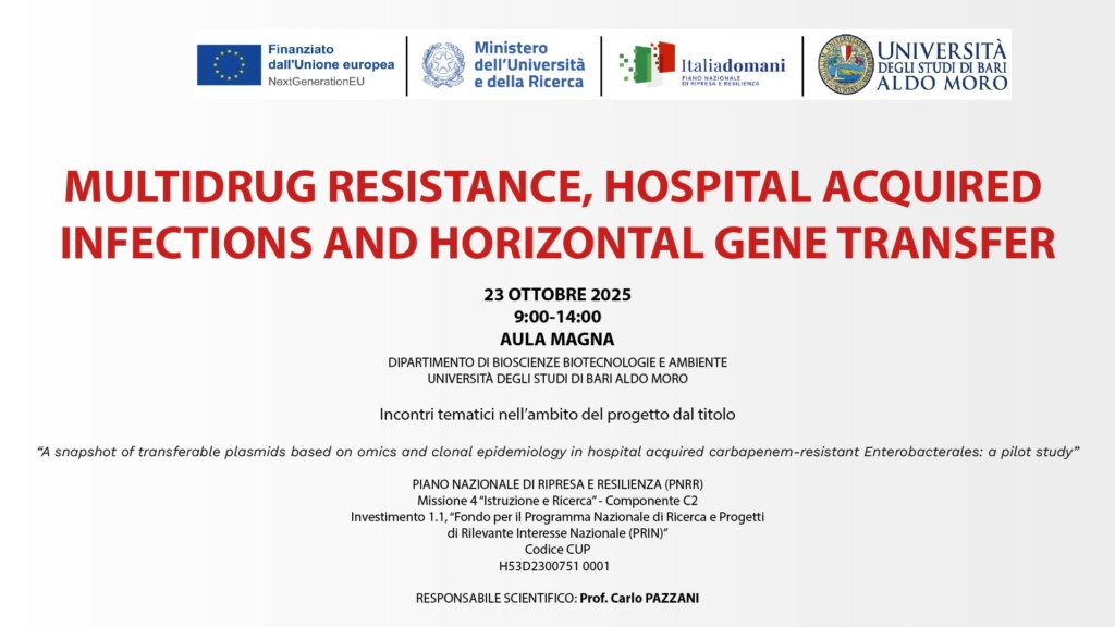 MULTIDRUG RESISTANCE, HOSPITAL ACQUIRED INFECTIONS AND HORIZONTAL GENE TRANSFER – BARI 23 OTTOBRE 2025